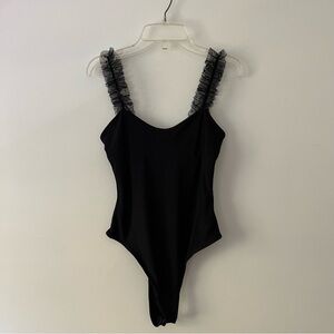PrettyLittleThing Black Bodysuit with Ruffle Straps